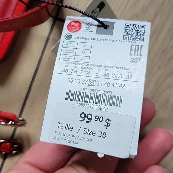 NWT ZARA Strappy Faux Patent leather Slingback Flats size 7.5 - Picture 7 of 8